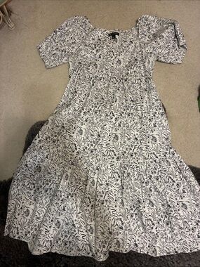 INC International Concepts White Dress with Navy Floral Print